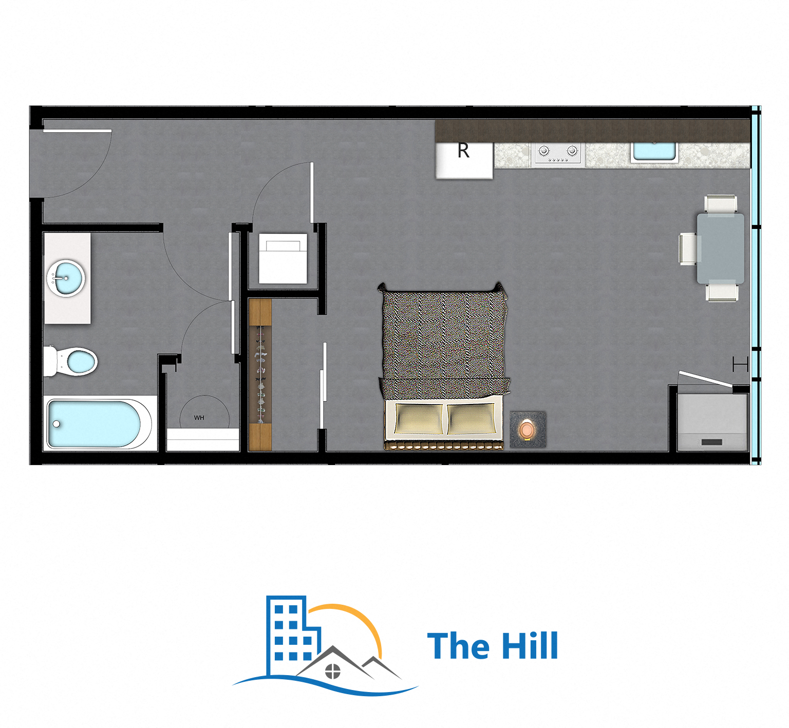 Floor plan for studio, 1 bath, 433 sqft